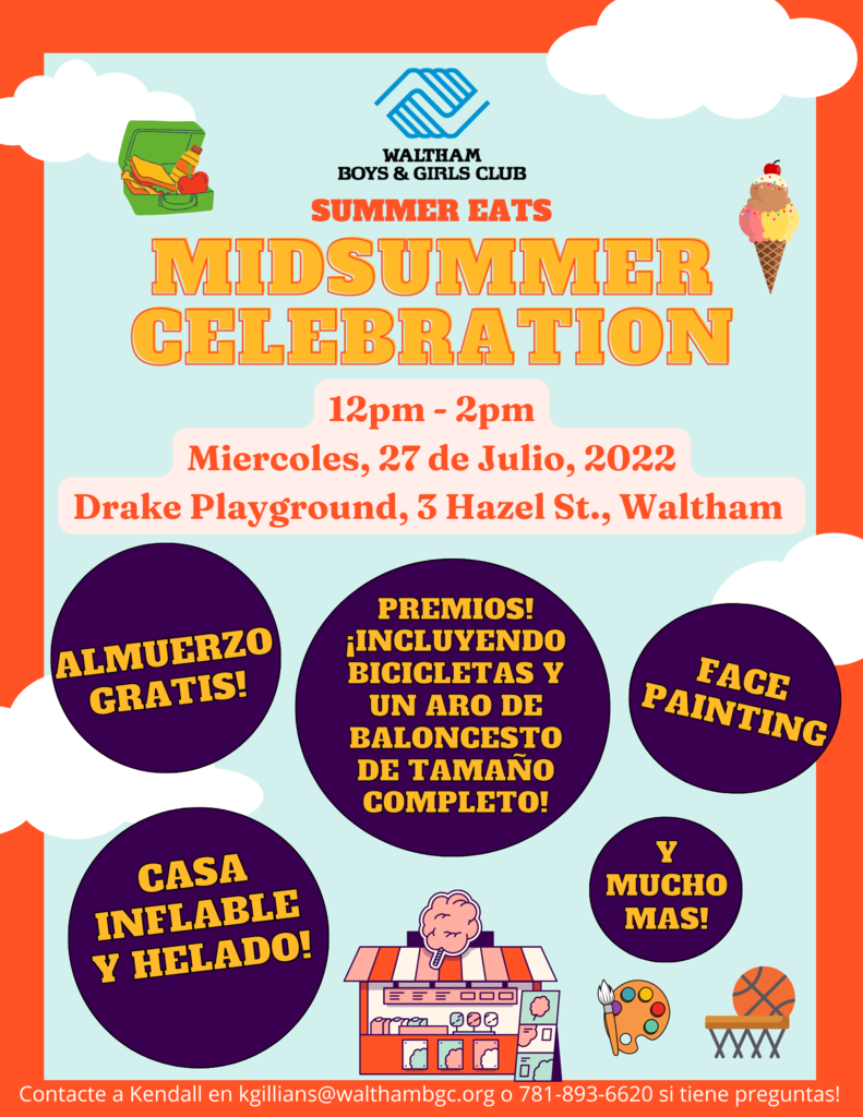 Celebración del solsticio de verano del Waltham Boys & Girls Club. Miércoles 27 de julio de 2022 de 12:00 a 14:00 en Drake Playground. 3 Hazel Street., Waltham Massachusetts.
